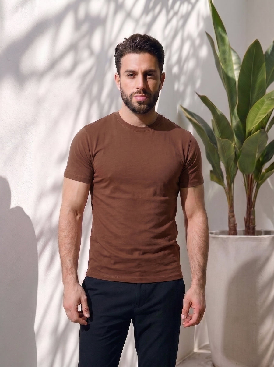 All Day Cotton Stretch T-Shirt – Classic Brown
