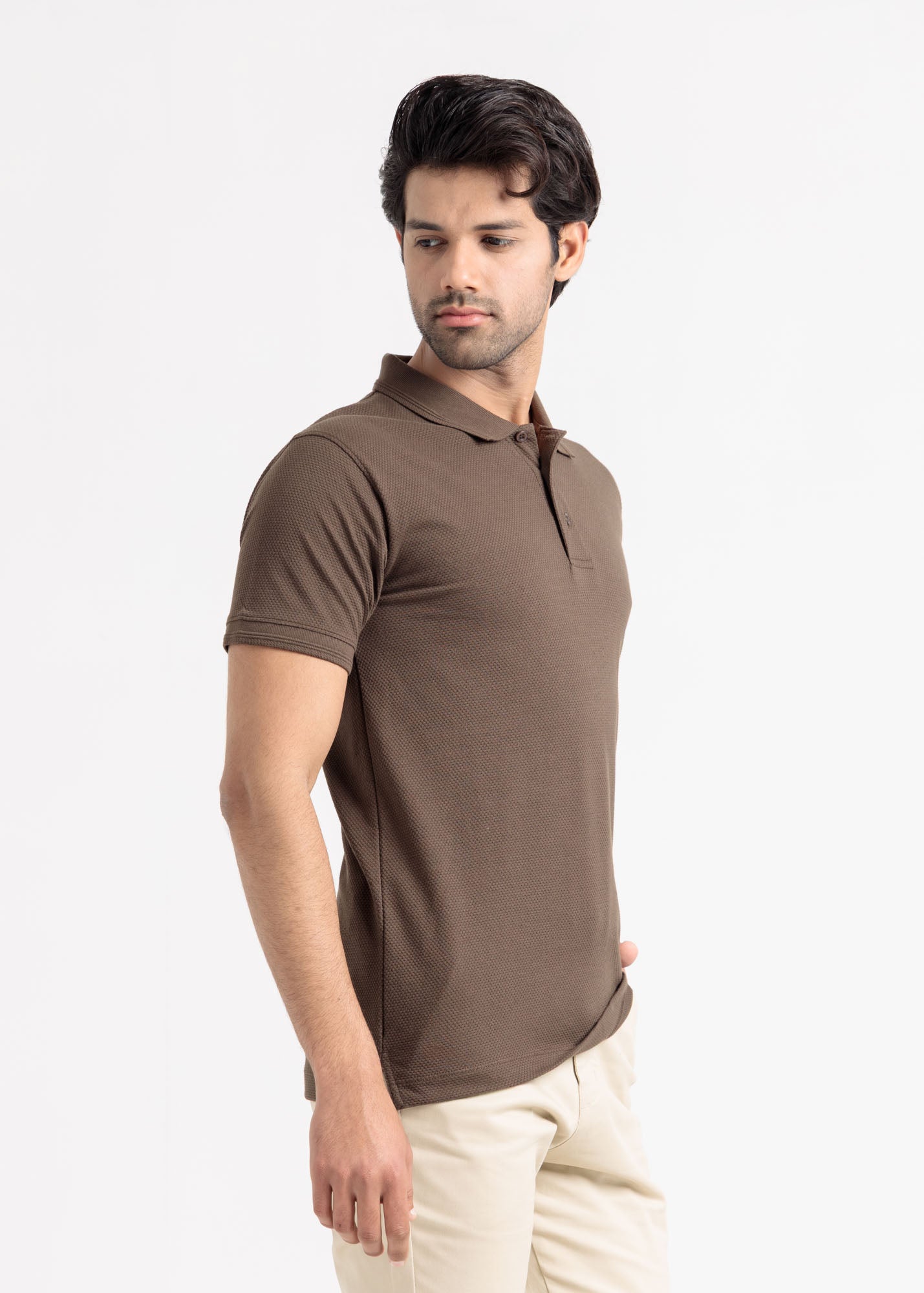 Popcorn Jacquard Polo Shirt — Coco Brown