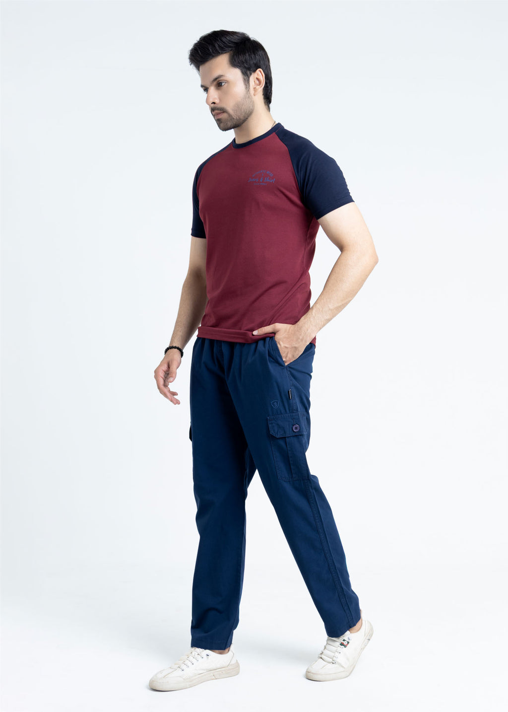 Crimson Navy Raglan Color Block T-Shirt