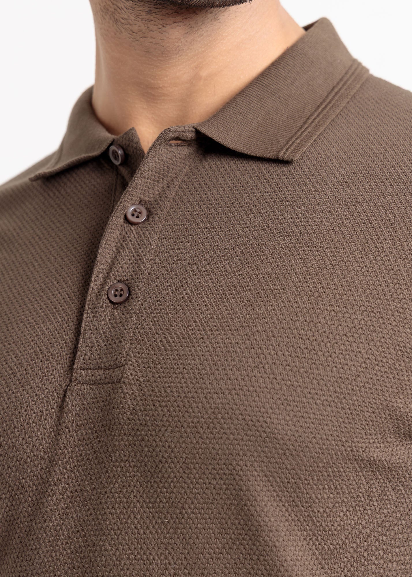 Popcorn Jacquard Polo Shirt — Coco Brown
