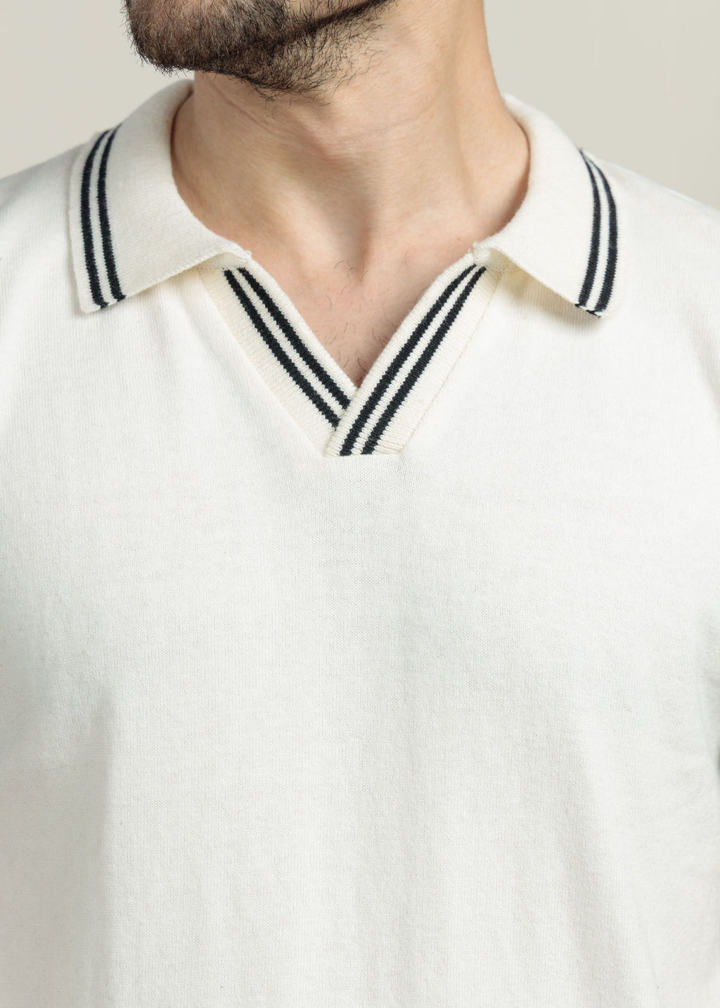Contrast Sleeve Knit Polo-White&Black