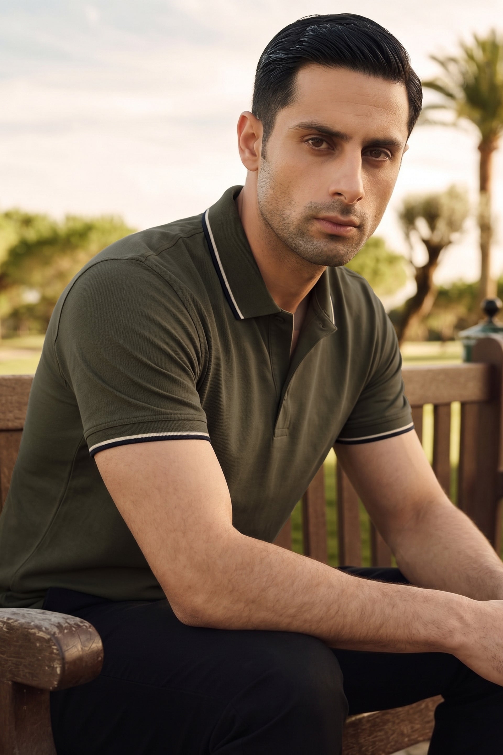 Olive Cotton Lycra Polo Shirt