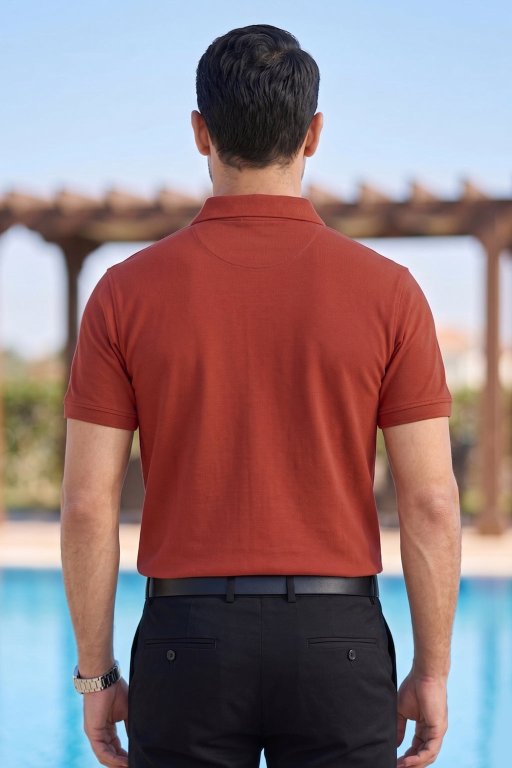 Rust Concealed Placket Polo Shirt
