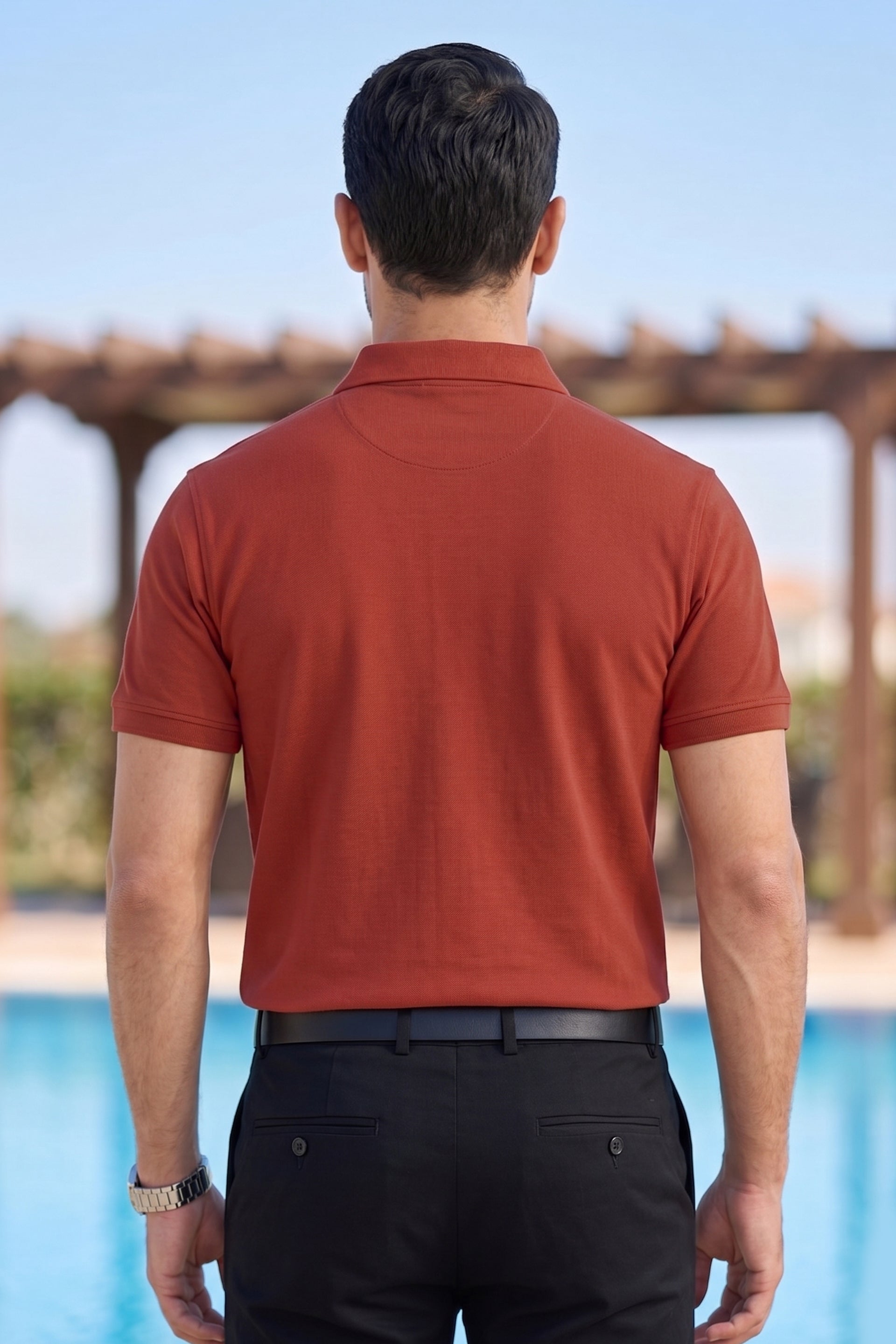 Rust Concealed Placket Polo Shirt