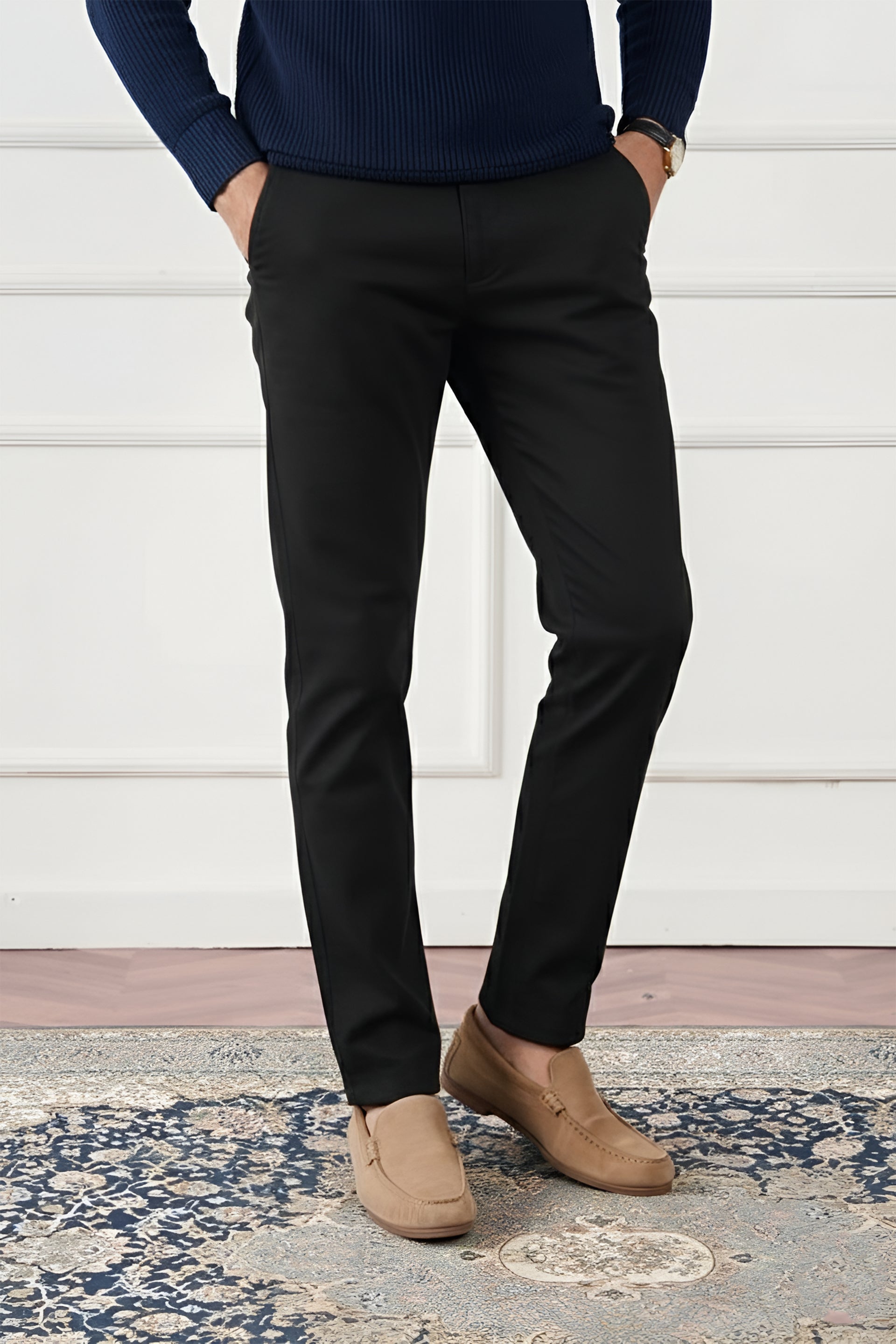 Signature Black Tapered Fit Cotton Pants