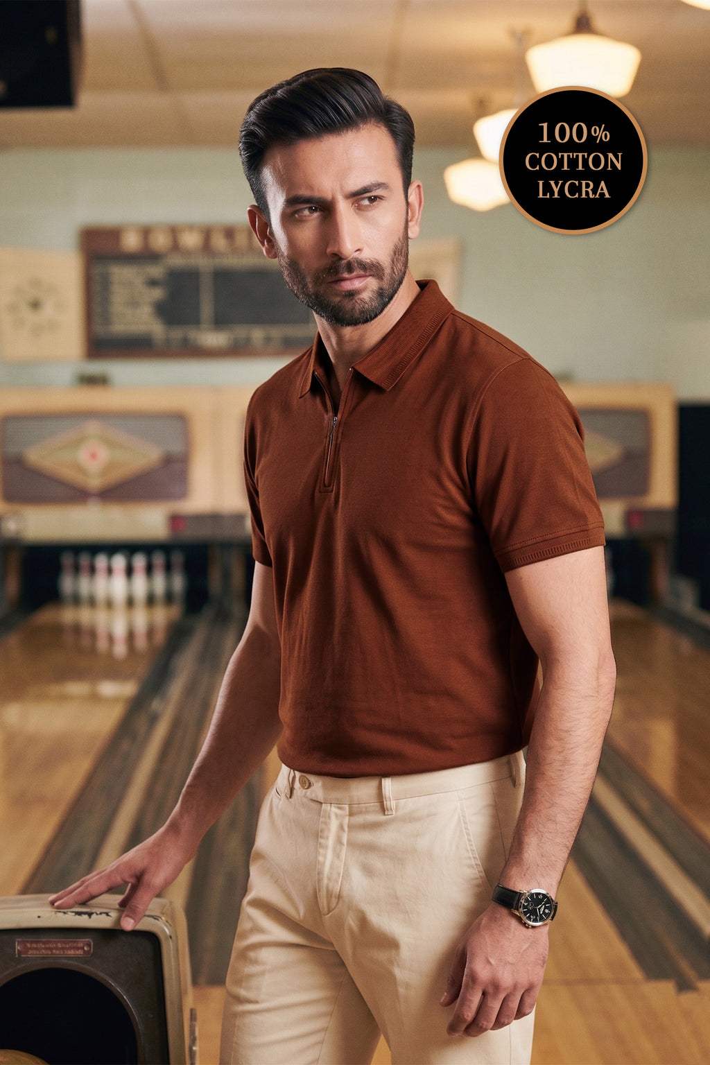 True Brown Zip Polo Shirt