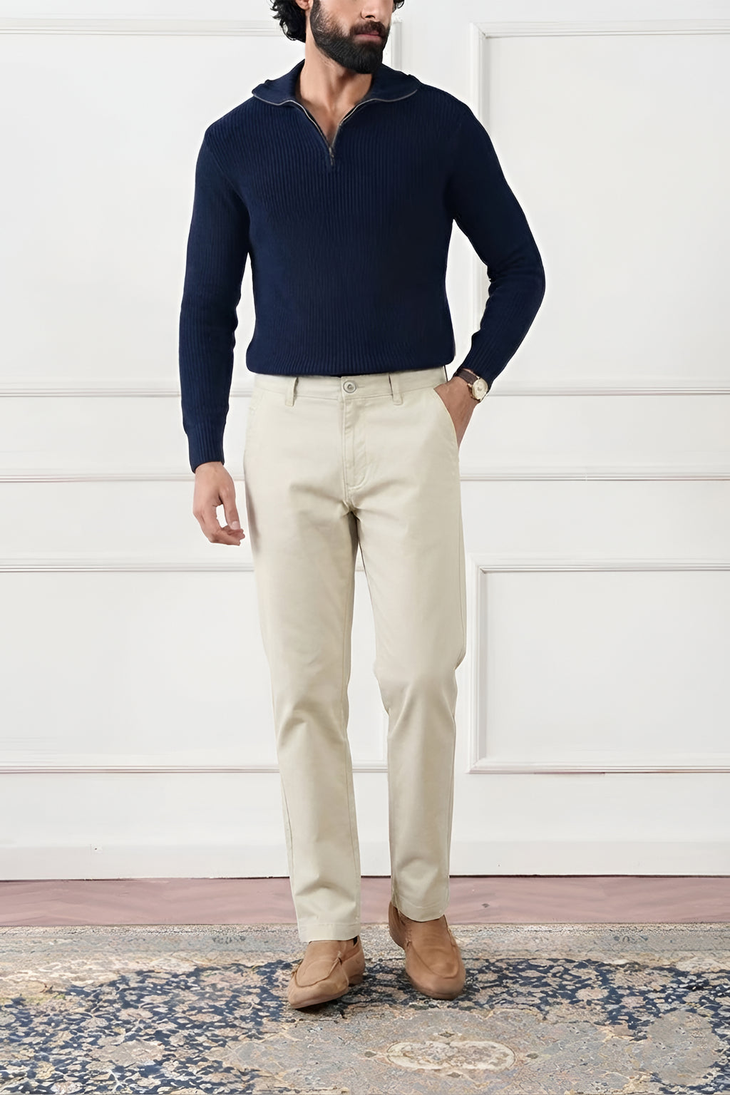 IvoryTapered Fit Cotton Pants