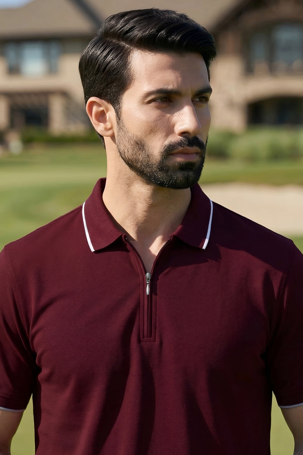 Oxblood Zip Polo Shirt