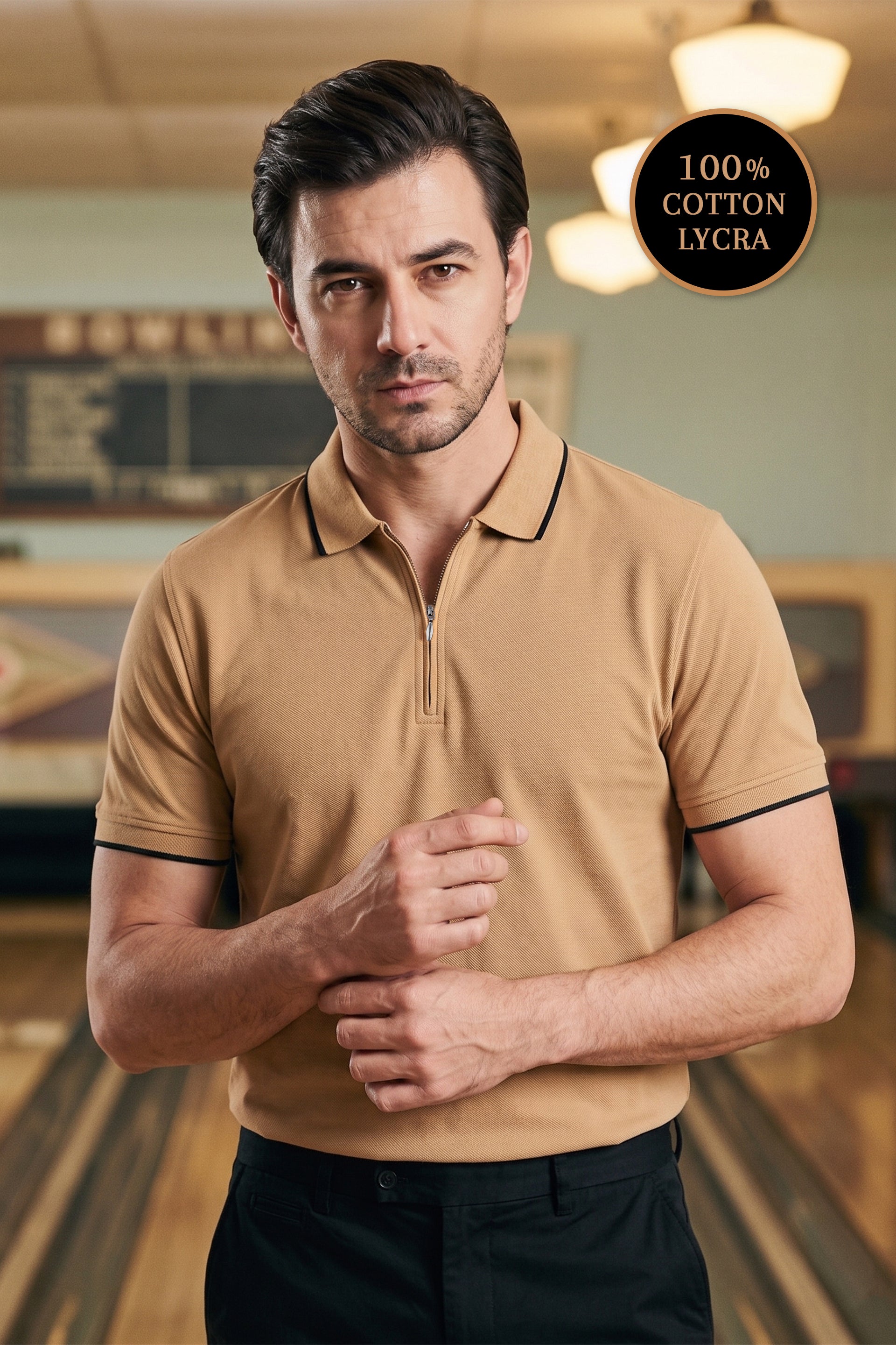 Light Camel Zip Polo Shirt