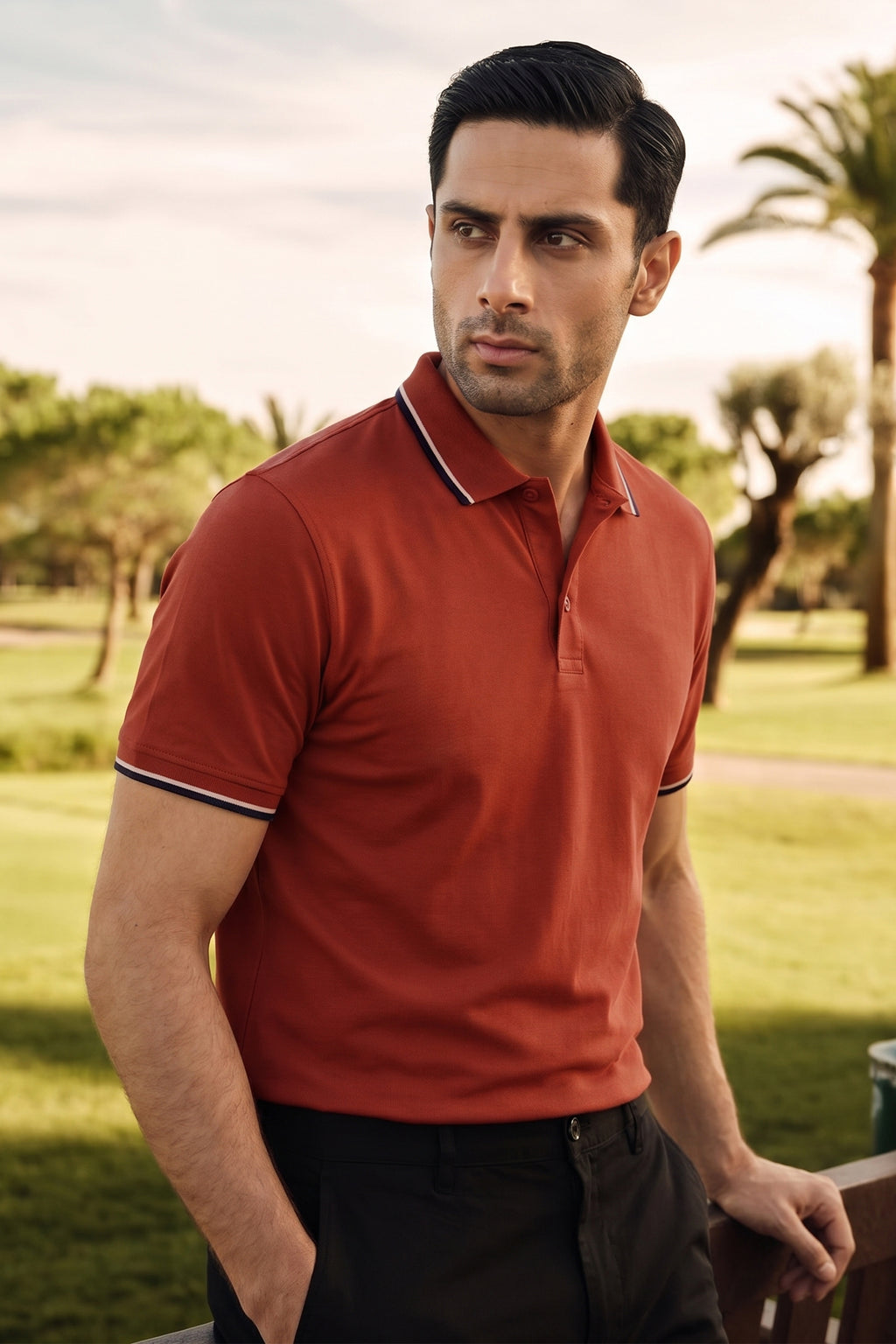 Rust Cotton Lycra Polo Shirt