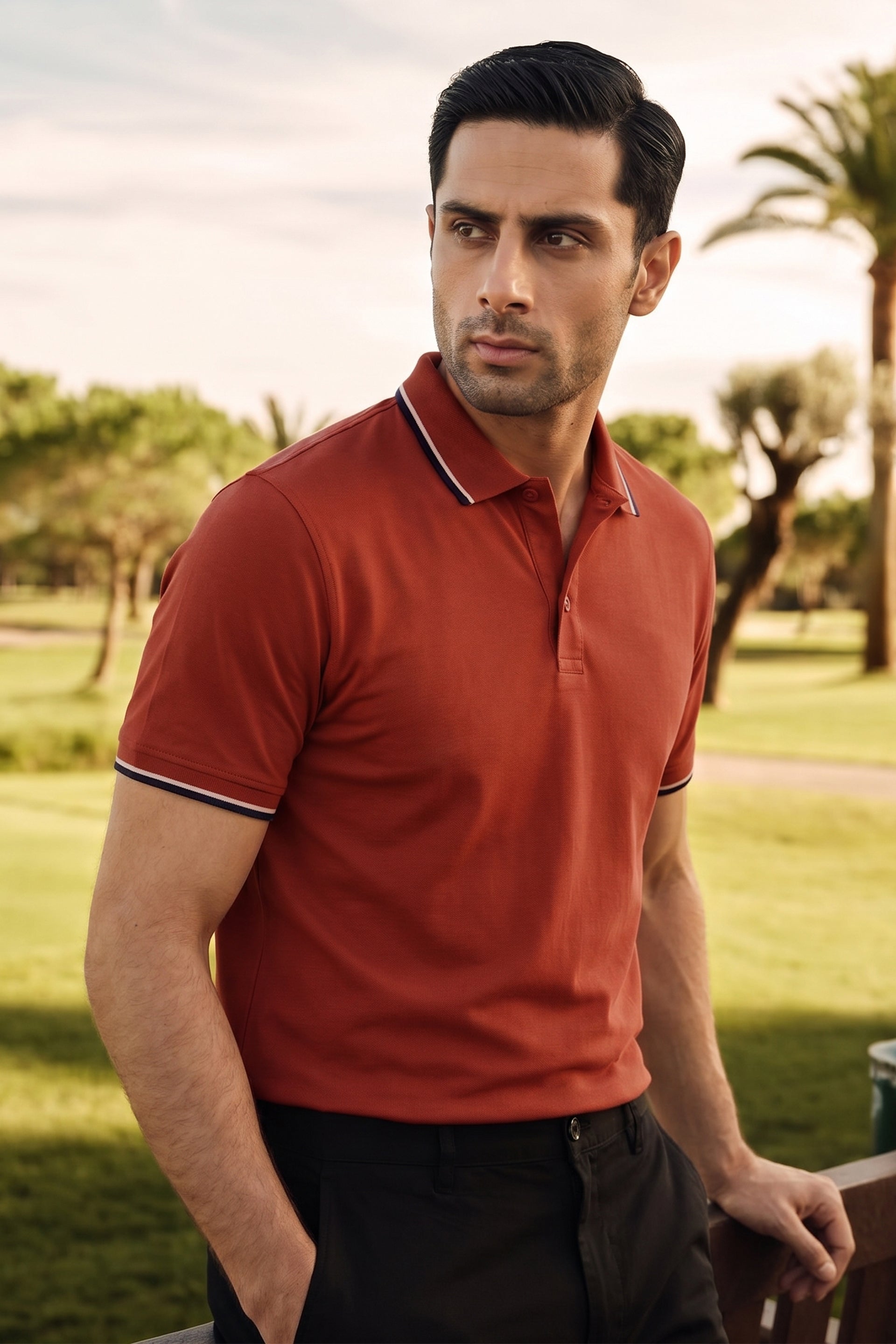 Rust Cotton Lycra Polo Shirt