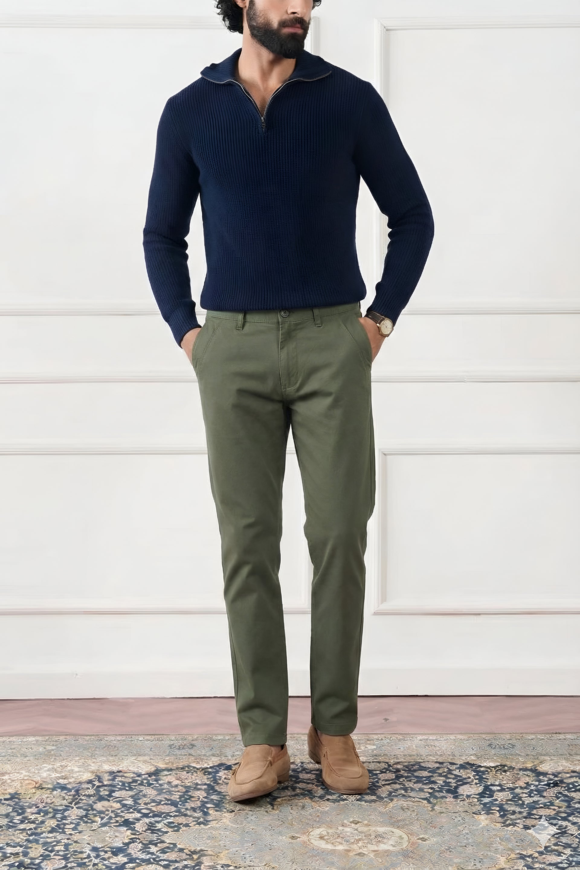 Olive Green Tapered Fit Cotton Pants