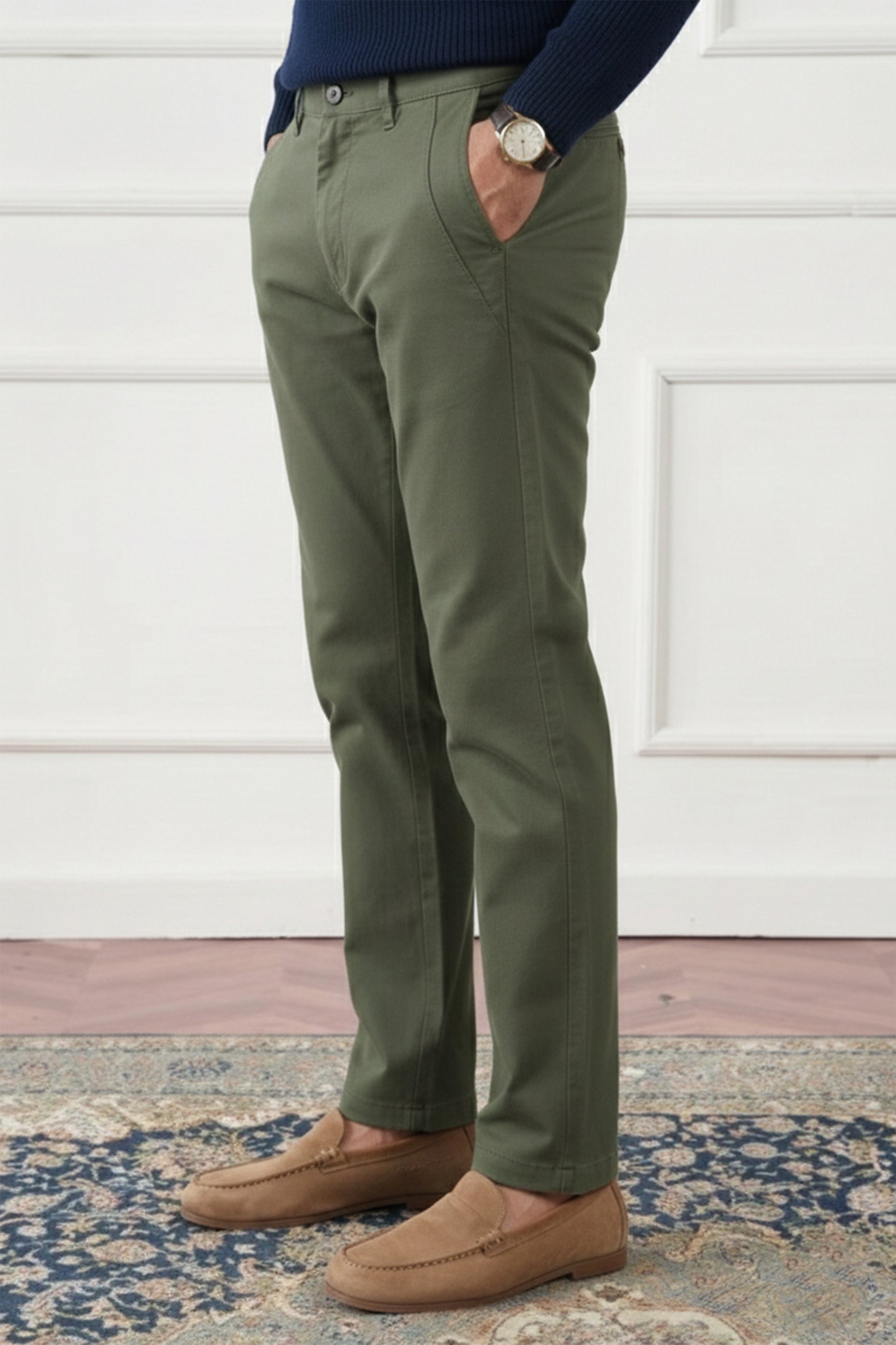 Olive Green Tapered Fit Cotton Pants