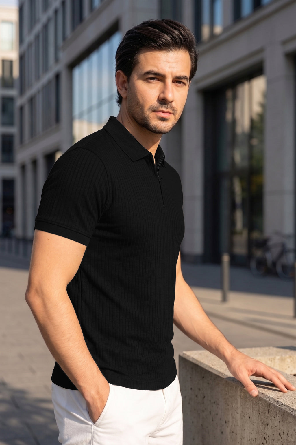 Black Drop Needle Polo Shirt