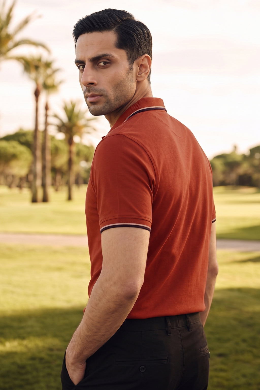 Rust Cotton Lycra Polo Shirt