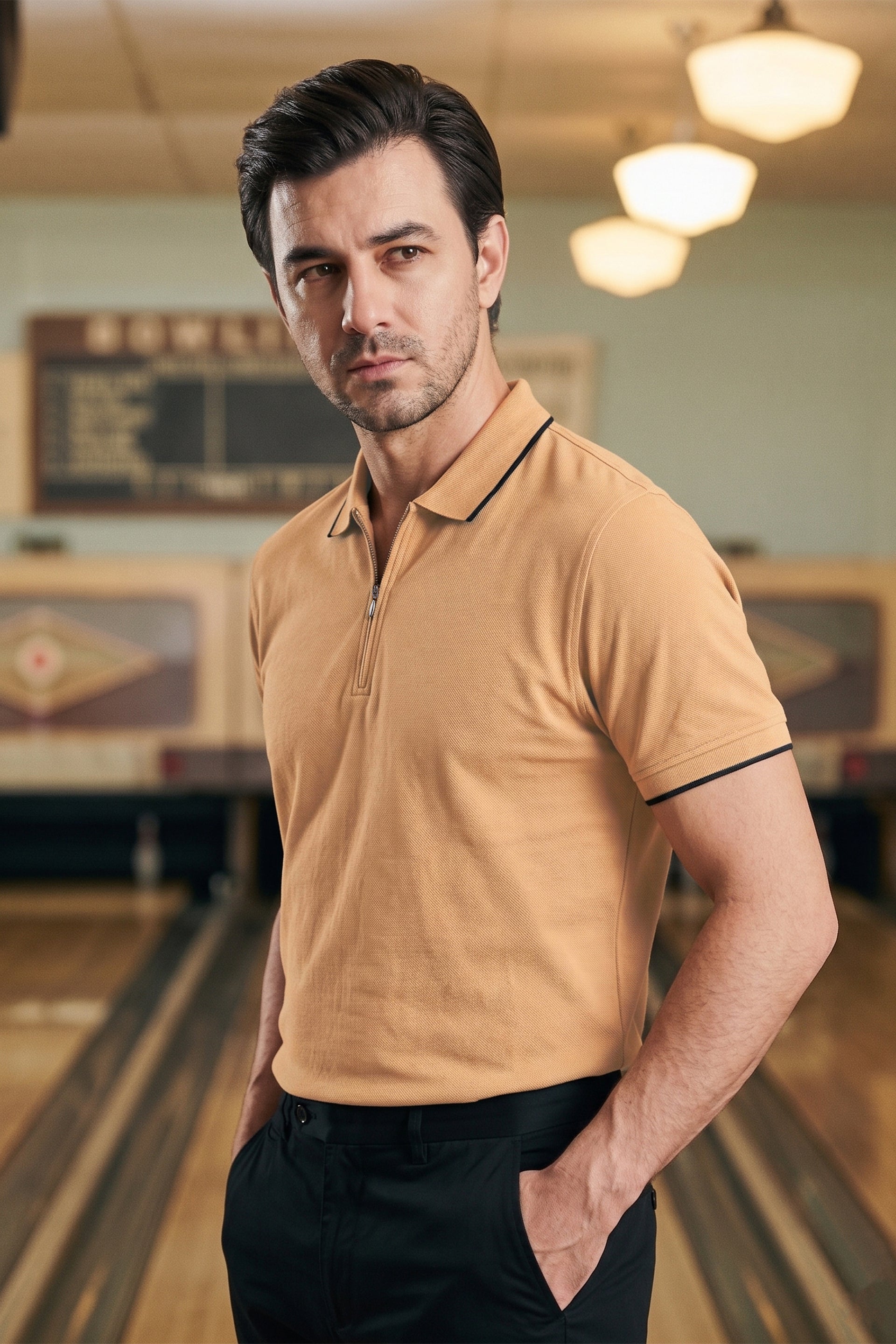 Light Camel Zip Polo Shirt