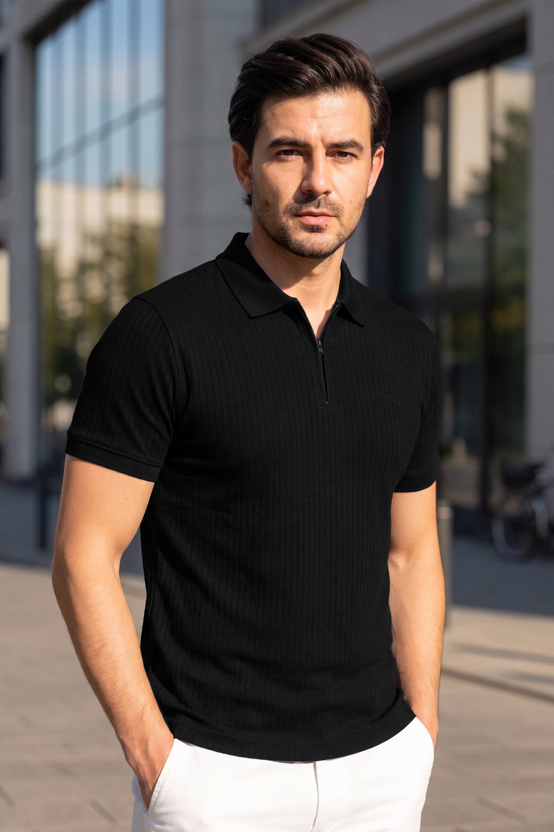 Black Drop Needle Polo Shirt