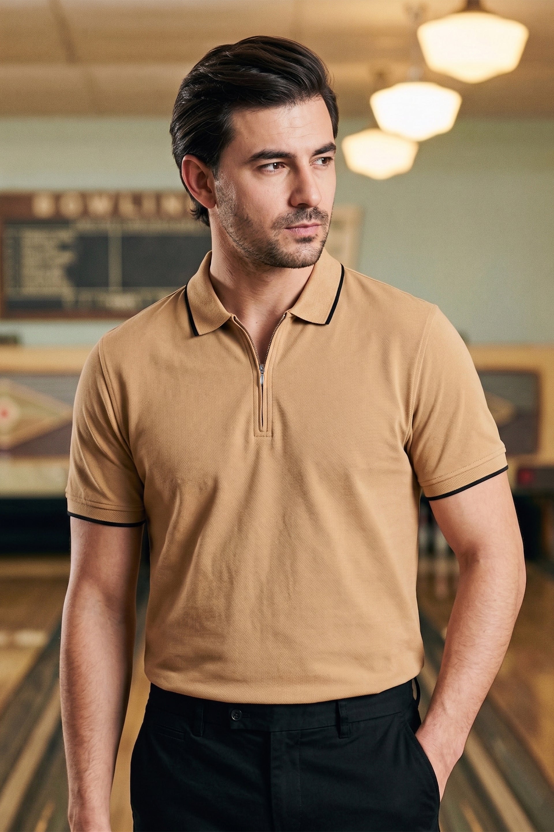 Light Camel Zip Polo Shirt