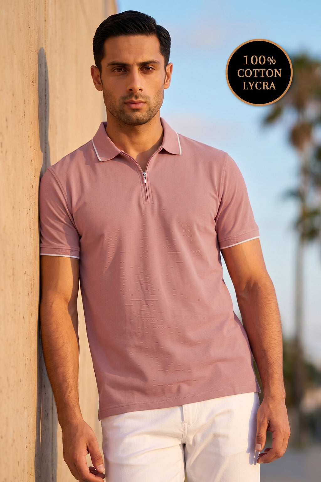 Dusty Pink Zip Polo Shirt