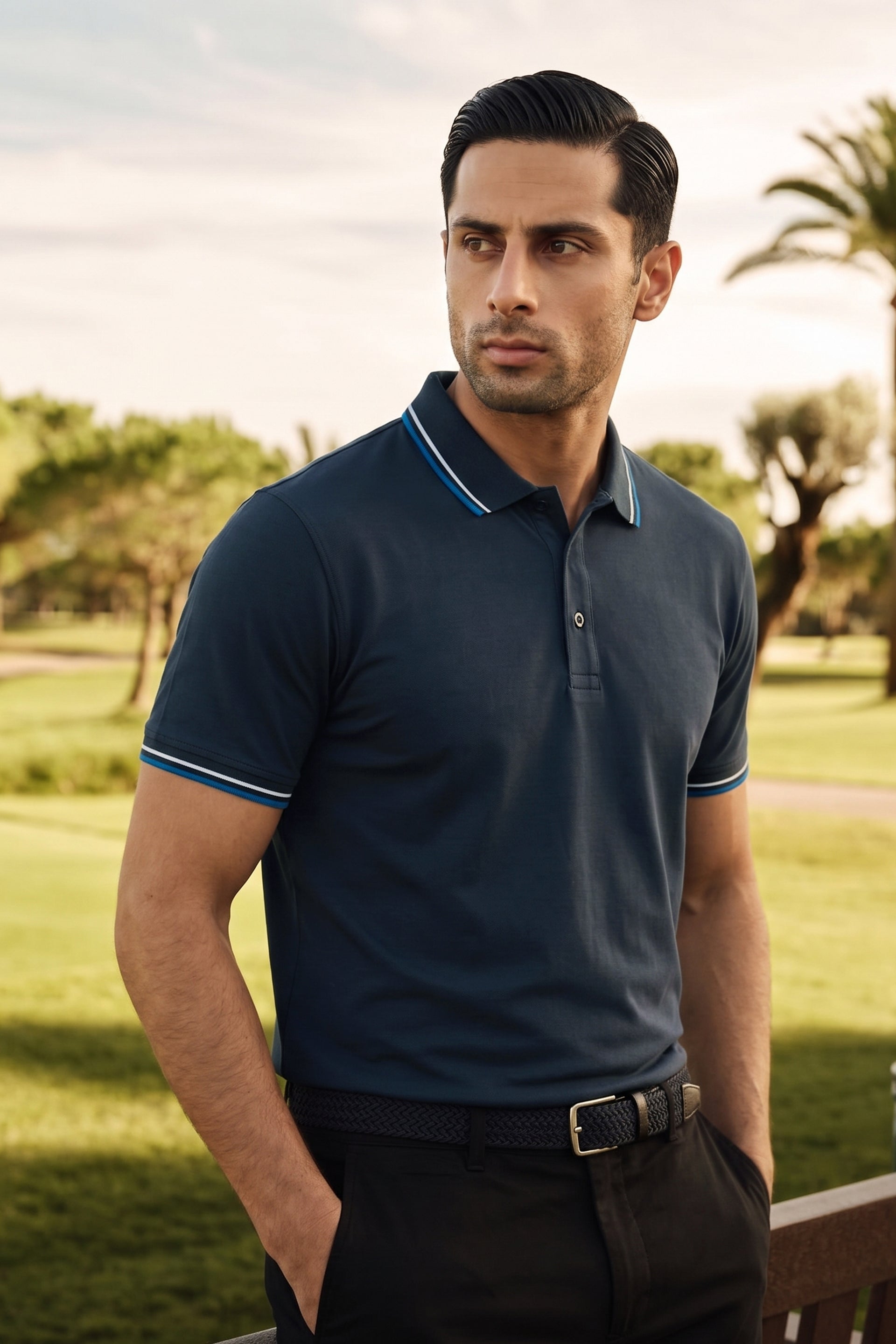 Dark Grey Cotton Lycra Polo Shirt