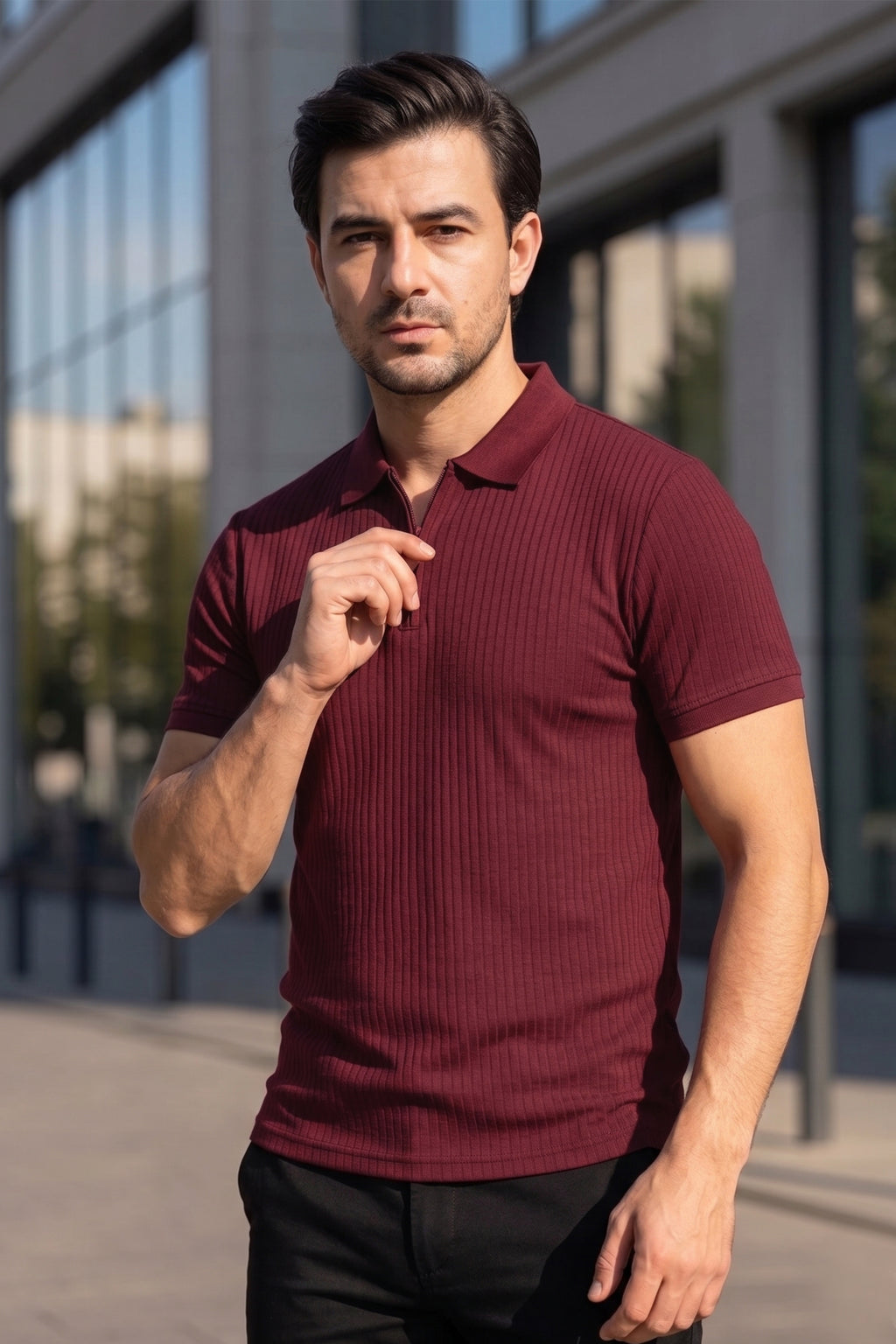 Crimson Drop Needle Polo Shirt