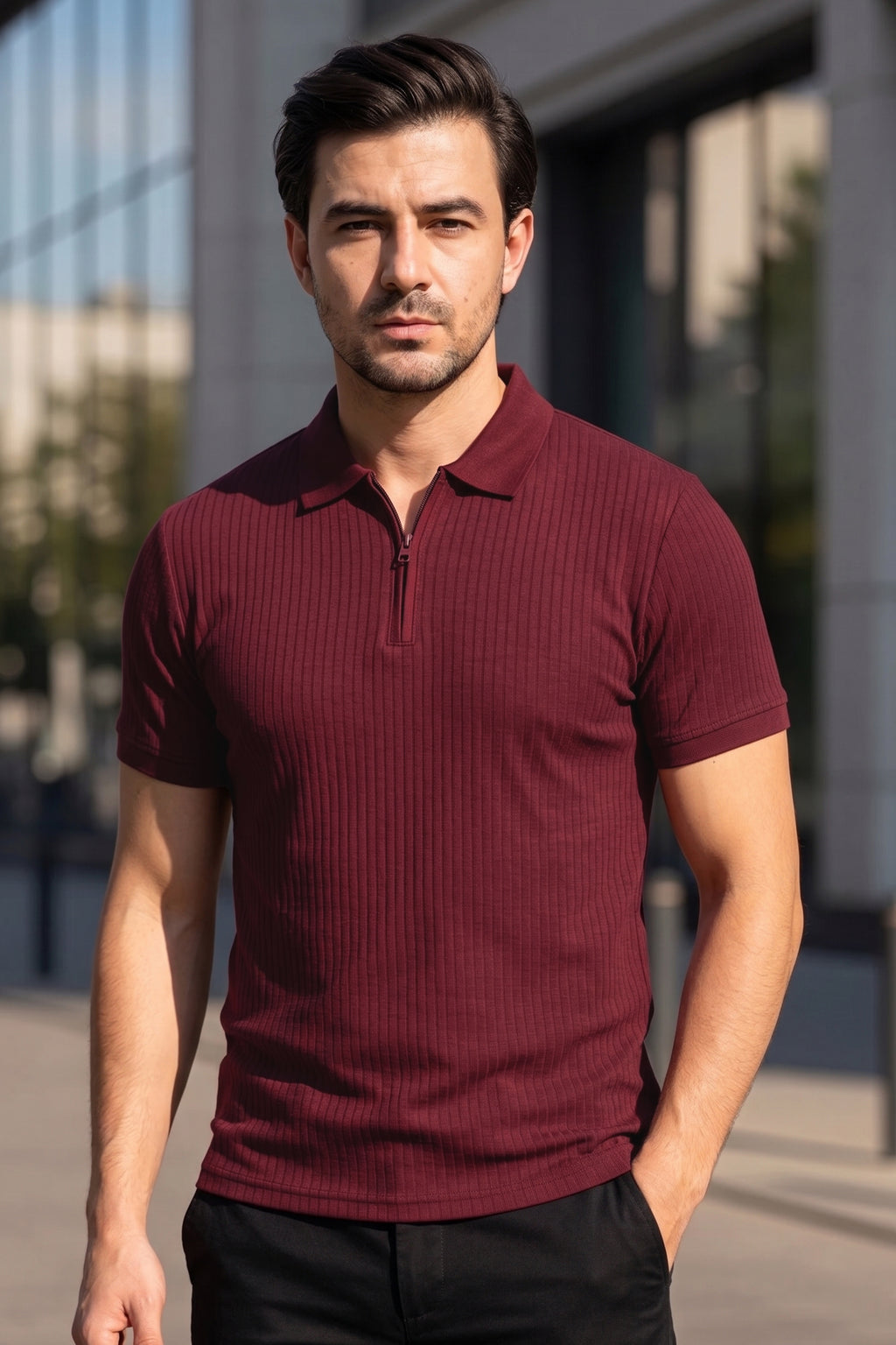 Crimson Drop Needle Polo Shirt