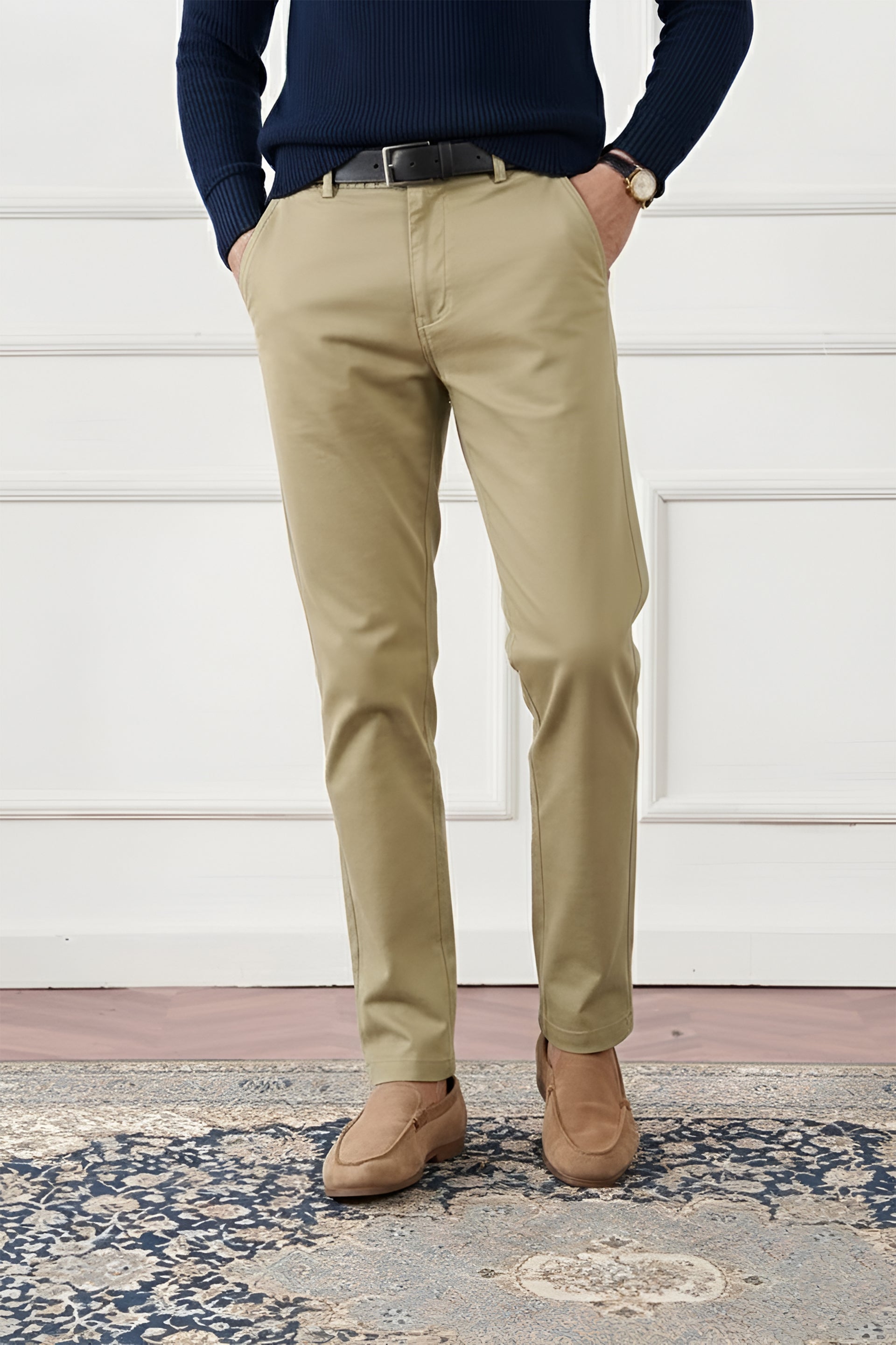 Light Khaki Tapered Fit Cotton Pants