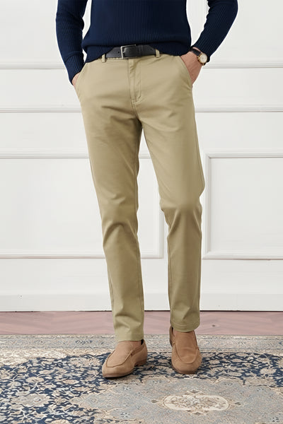 Light Khaki Tapered Fit Cotton Pants