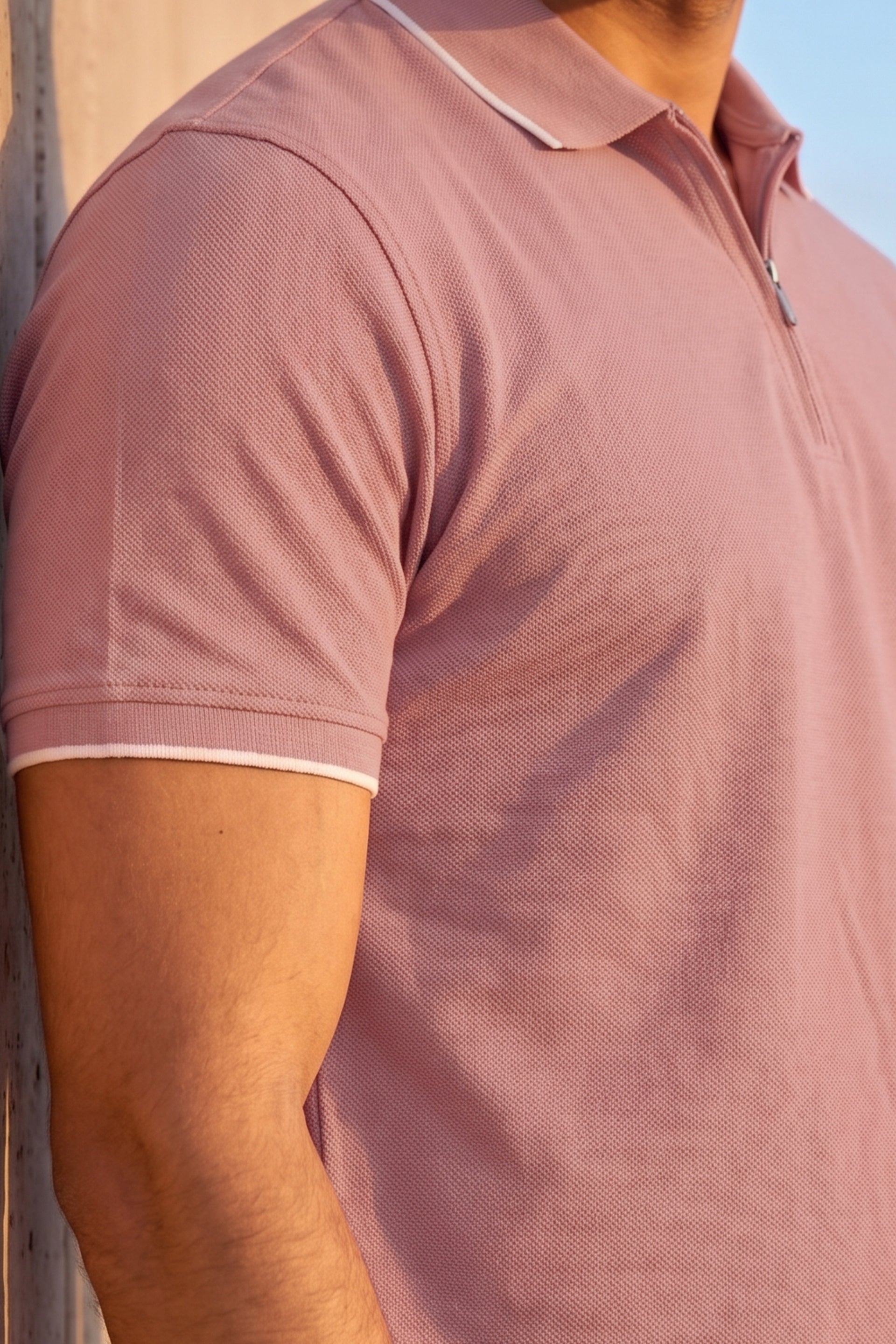 Dusty Pink Zip Polo Shirt