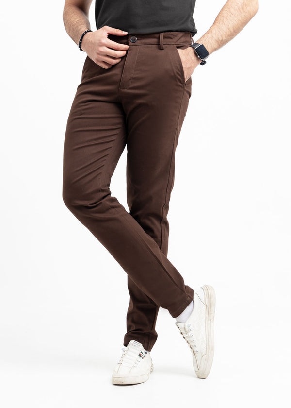 Chocolate Brown Tapered Fit Cotton Pants