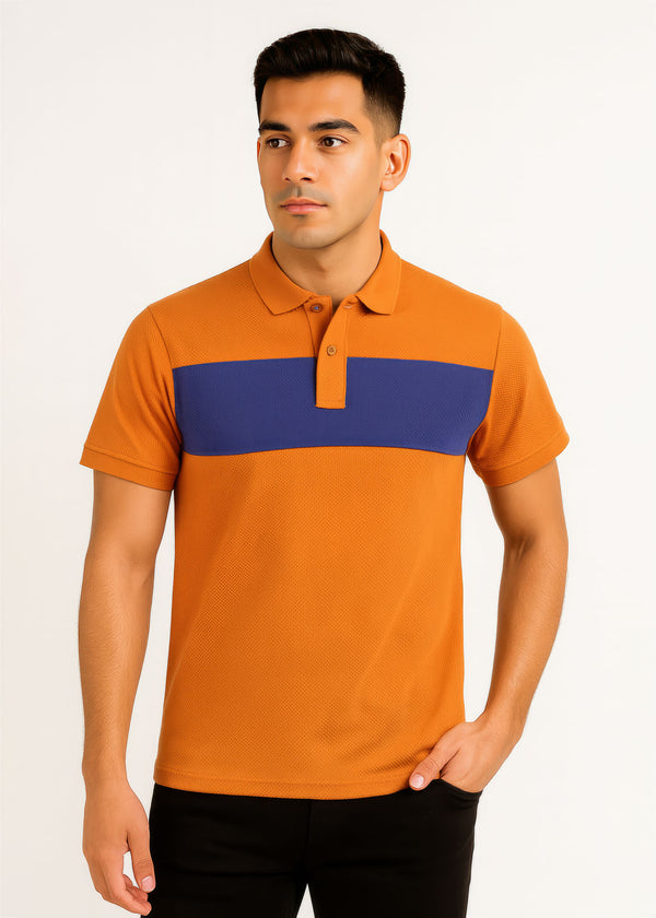 Rust and Navy Color Block Popcorn Polo Shirt