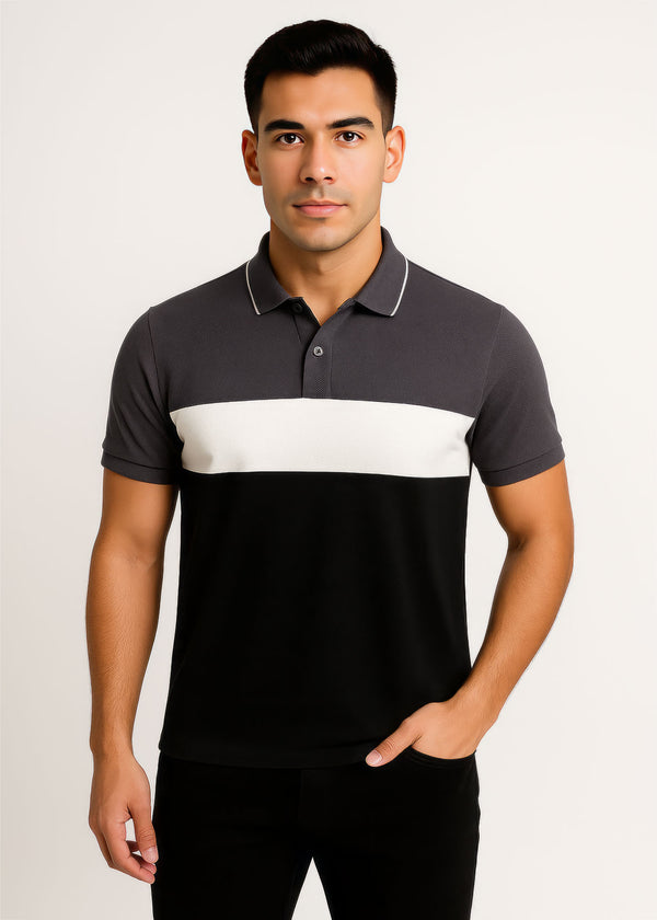 Neutral Color Block Popcorn Polo Shirt