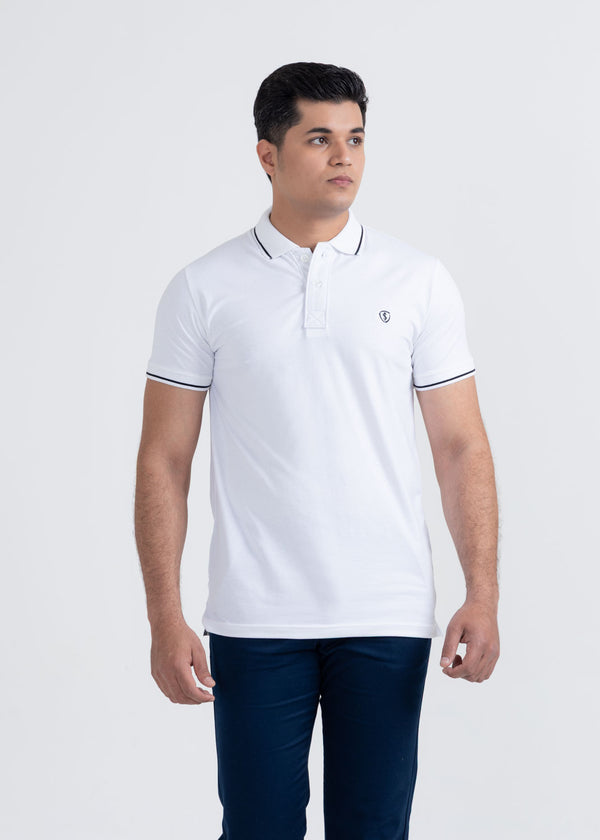 Stunning White Jersey Lycra Polo Shirt