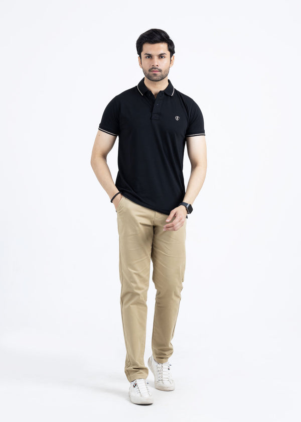 Luxurious Black Jersey Lycra Polo Shirt