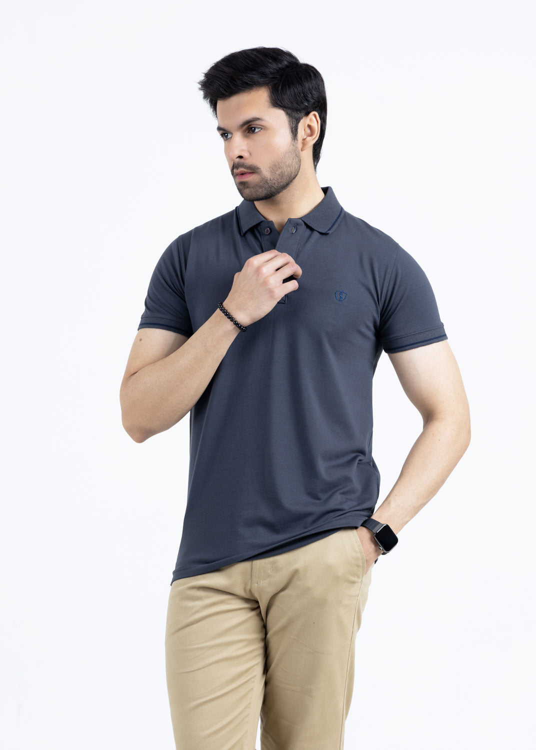 Grey Jersey Lycra Polo Shirt