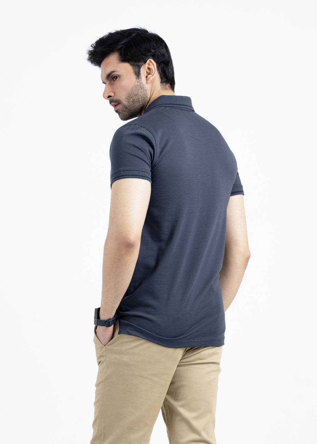 Grey Jersey Lycra Polo Shirt