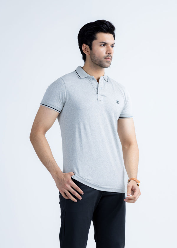 Heather Grey Jersey Lycra Polo Shirt
