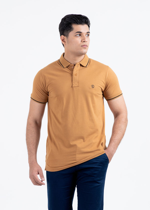 Golden Brown Jersey Lycra Polo Shirt