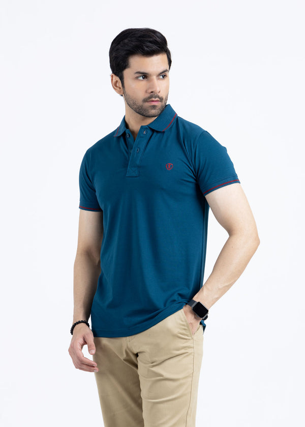 Steel Blue Jersey Lycra Polo Shirt