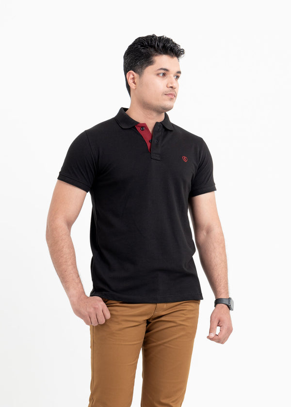 Classic Black Pique Polo Shirt