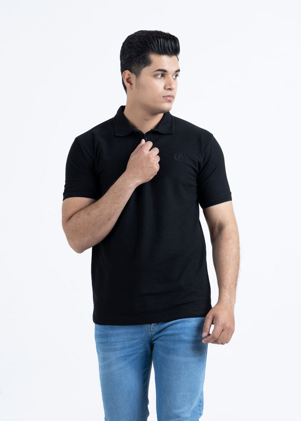 Pitch Black Pique Polo Shirt