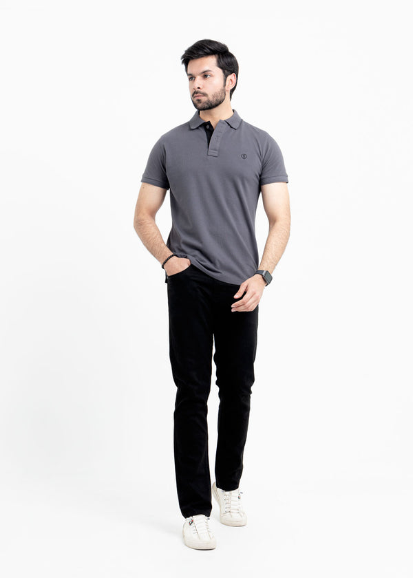 Dark Grey Pique Polo Shirt