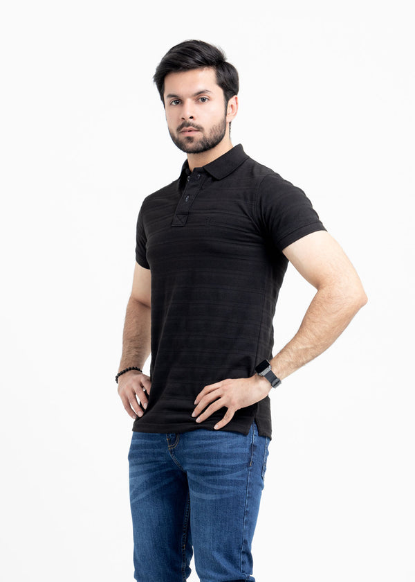 Black Striper Pique Polo Shirt