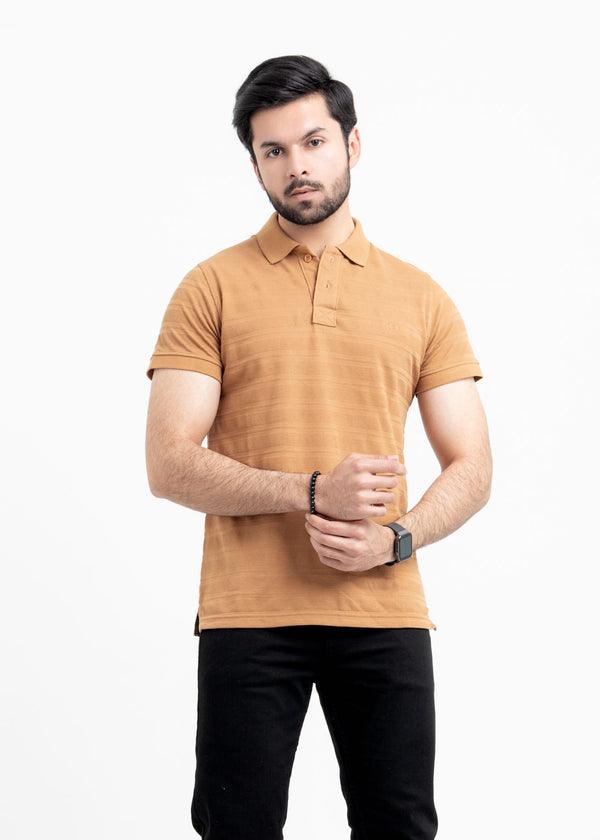 Caramel Striper Pique Polo Shirt