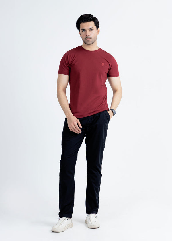Basic Maroon Lycra Jersey T-Shirt