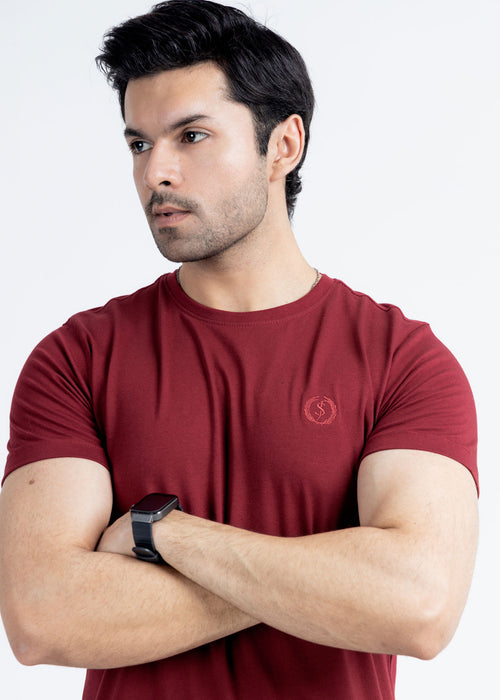 Basic Maroon Lycra Jersey T-Shirt