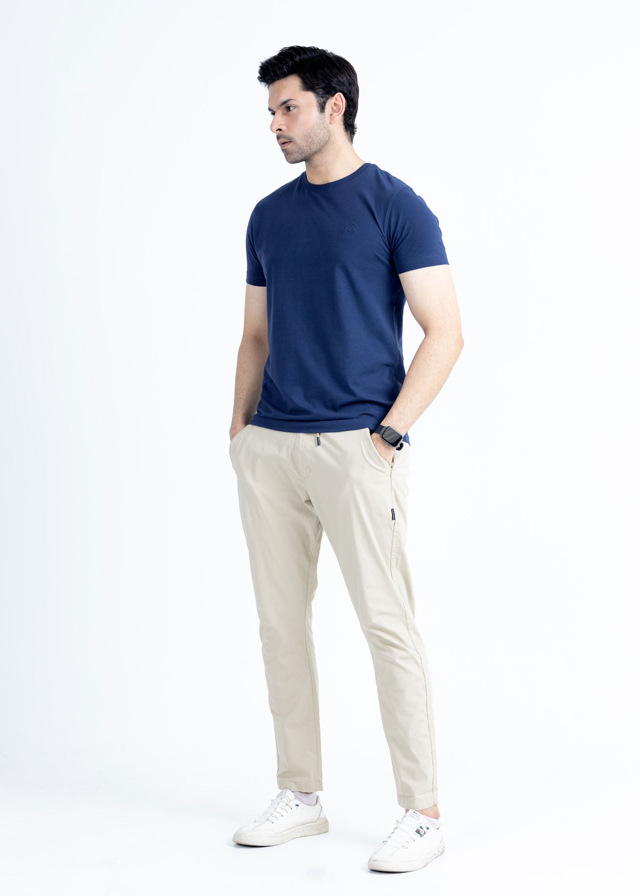 Basic Navy Blue Lycra Jersey T-Shirt