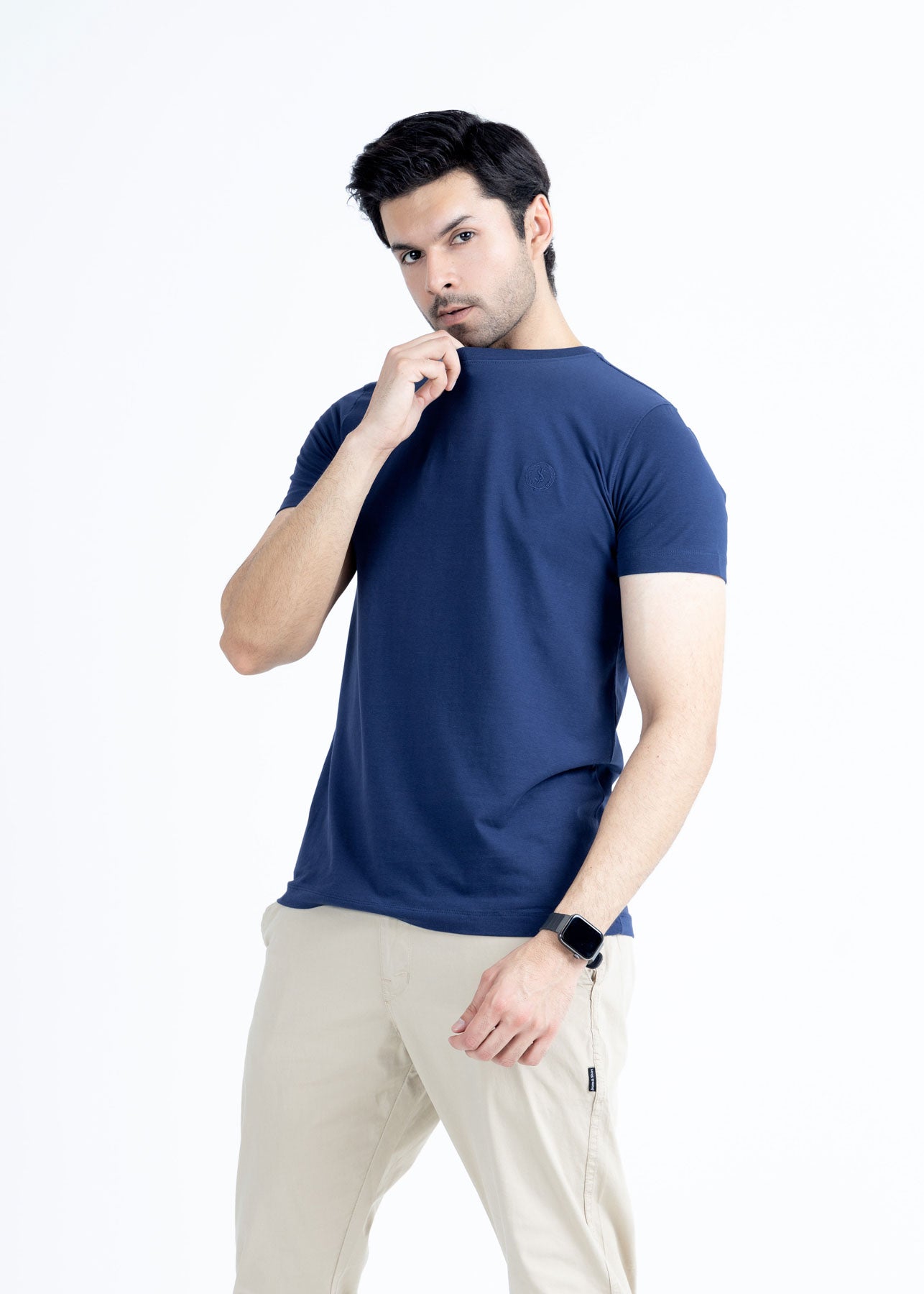 Basic Navy Blue Lycra Jersey T-Shirt
