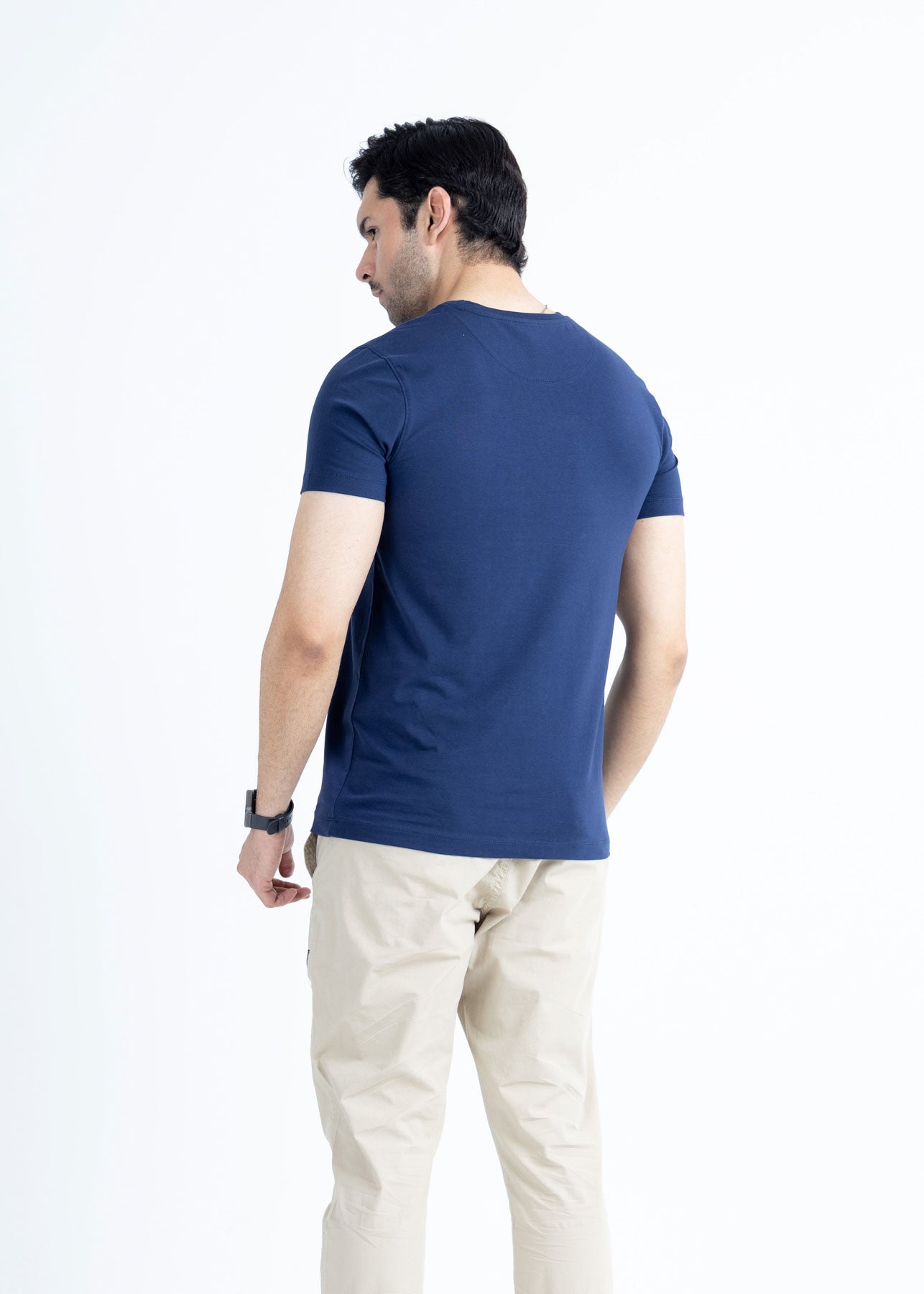 Basic Navy Blue Lycra Jersey T-Shirt