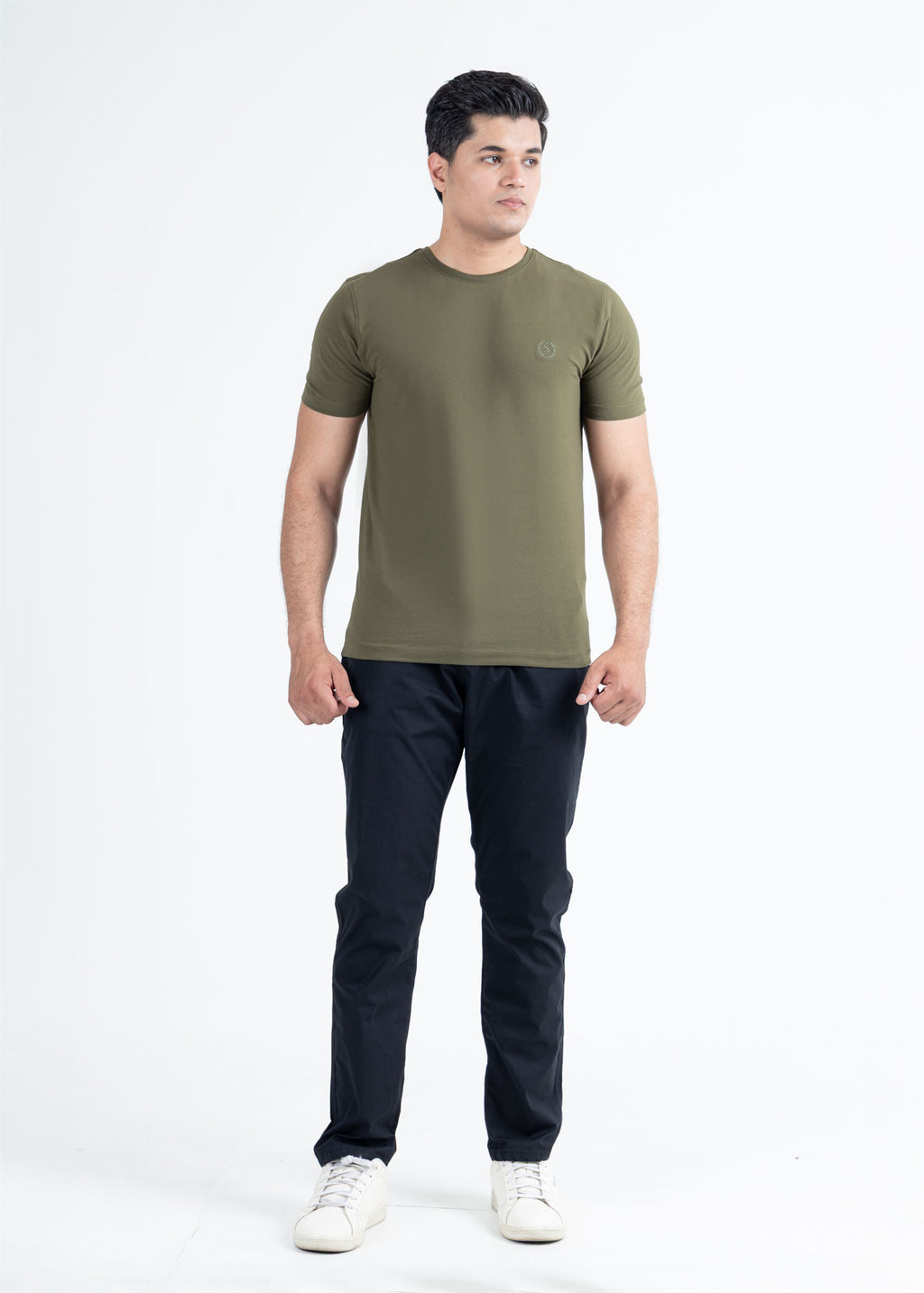 Basic Olive Lycra Jersey T-Shirt